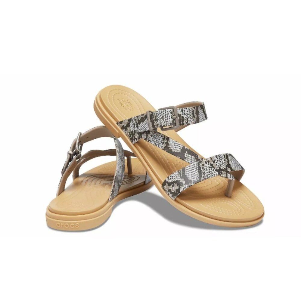 Crocs Tulum Women Sandal 206108-15W Bk/Off White Snake Print NEW